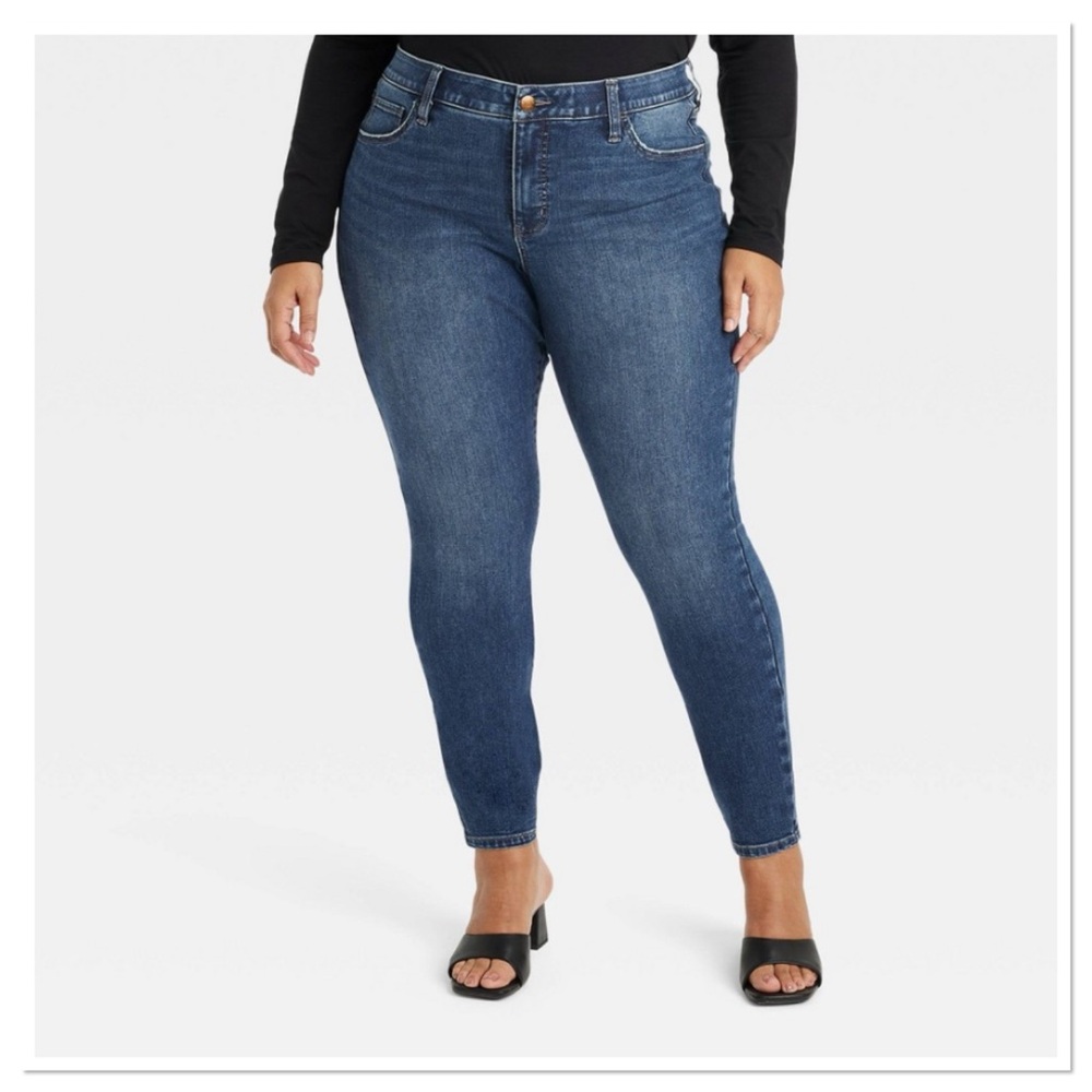 Ava & Viv Women's Mid-Rise Dark Blue Denim Skinny Jeans